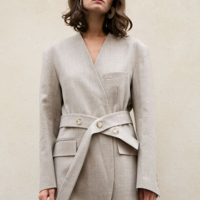 Oat Wool Blazer Dress- Beige