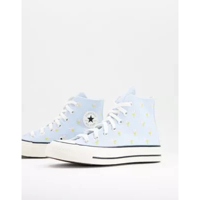 Chuck 70 Hi floral embroidered sneakers in chambray blue | ASOS