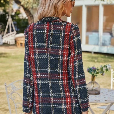 Plaid Frayed Edge Tweed Blazer