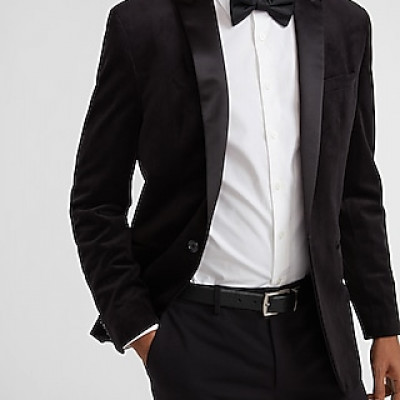 Slim Solid Black Velvet Tuxedo Jacket