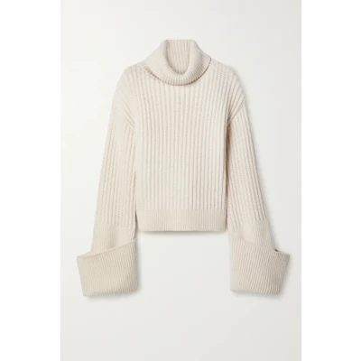 The Row - Aneke Oversized Ribbed Wool Turtleneck Sweater - Cream