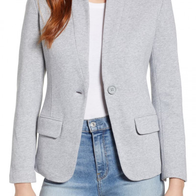 Notch Collar Cotton Blend Blazer