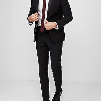Slim Black Performance Stretch Wool Blend Tuxedo Jacket Black Mens 36 Short