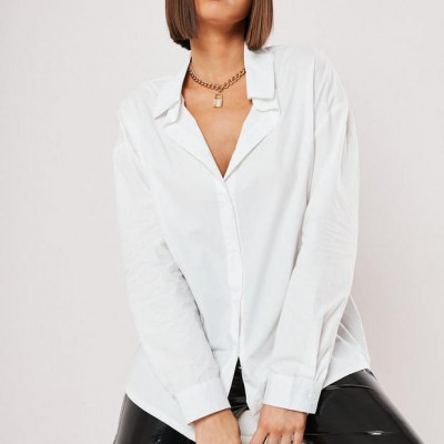 White Oversized Longline Cotton Poplin Shirt