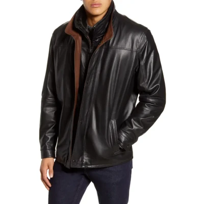 Remy Leather Leather Jacket with Removable Inset Bib in Noir/Rustic at Nordstrom