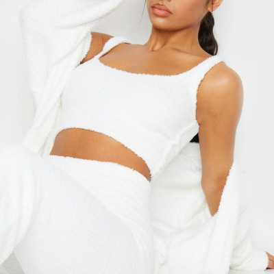 Cream Scoop Neck Chenille Crop Top