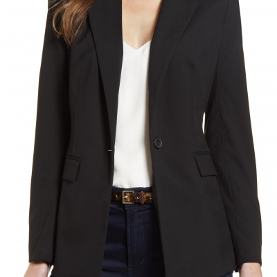 Petite Womens Halogen One-Button Blazer