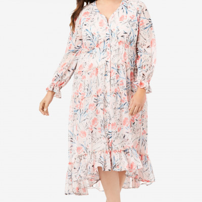 V-Neck Tiered Maxi Dress In Crinkle Chiffon