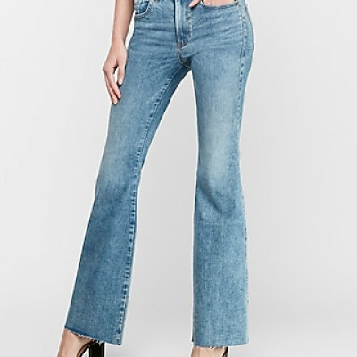 High Waisted Hyper Stretch Slim Flare Jeans, Womens Size:00 Short