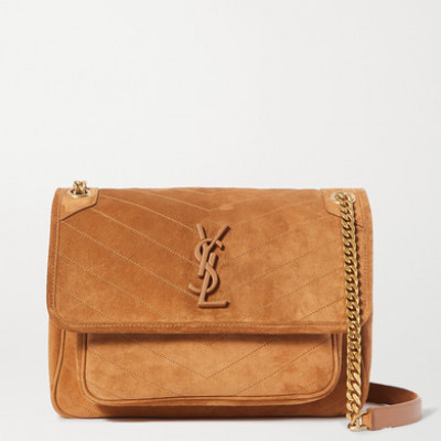SAINT LAURENT - Niki Medium Quilted Suede Shoulder Bag - Brown