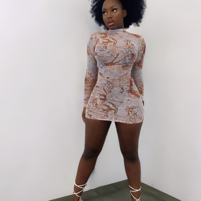 Brown Marble Bodycon Dress