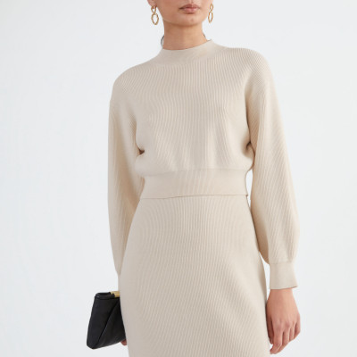 Cropped Bubble Sleeve Knit Sweater