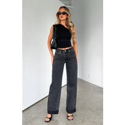 Always Be Yourself Low Rise Straight Leg Jeans Black Acid Wash
