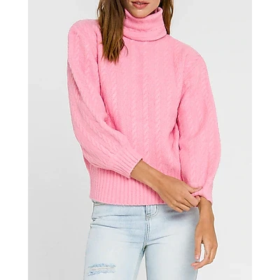 English Factory Cable Knit Turtleneck Sweater Pink Womens