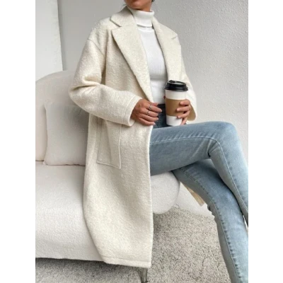SHEIN EZwear Lapel Neck Drop Shoulder Dual Pocket Overcoat
