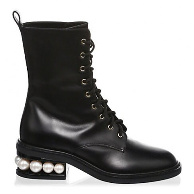 Nicholas Kirkwood Womens Casati Faux Pearl Leather Combat Boots - Black - Size 37 (7)
