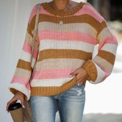 Feed Your Soul Striped Balloon Sleeve Sweater