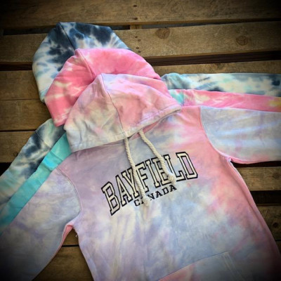 Bayfield Souvenir Block Embroidered Tie Dye Ladies Pullover Hoodie