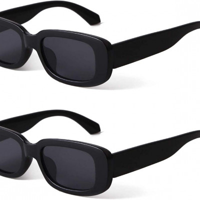 BUTABY Rectangle Sunglasses for Women Retro Driving Glasses 90Ã¢â‚¬â„¢s Vintage Fashion Narrow Square Frame UV400 Protection 2 Black: Clothing