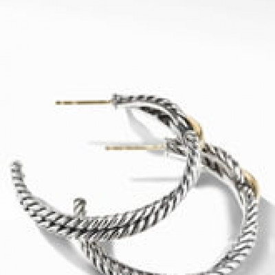 Womens David Yurman Cable Loop Hoop Earrings With 18K Gold