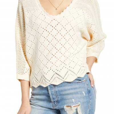 Womens All In Favor Pointelle Crop Sweater