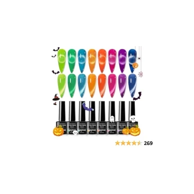 SUPWEE Neon Cat Eye Gel Polish Set Bright Yellow Green Pink Cateye Nail Polish Gel Magnetic Gel Polish Varnish Soak Off Lamp Gel for Nail Salon or DIY at Home 8 Colors 7ML(0.24FL OZ)