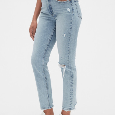 High Rise Distressed Cigarette Jeans with Secret Smoothing Pockets