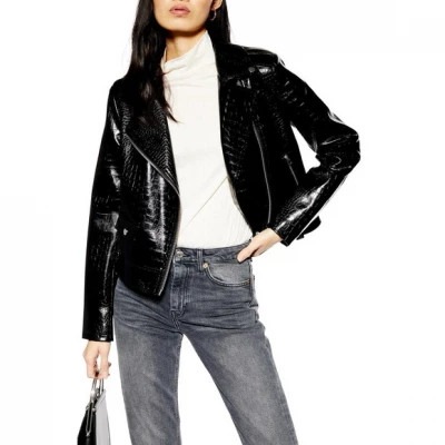 Croc Embossed Faux Leather Jacket