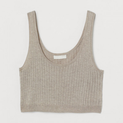 H & M - Rib-knit Cropped Top - Beige