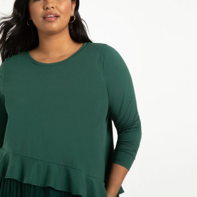 Long Sleeve Pleated Hem Tee - Forest Elf