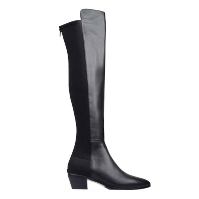 Ostrich - Black Leather Flat Boots