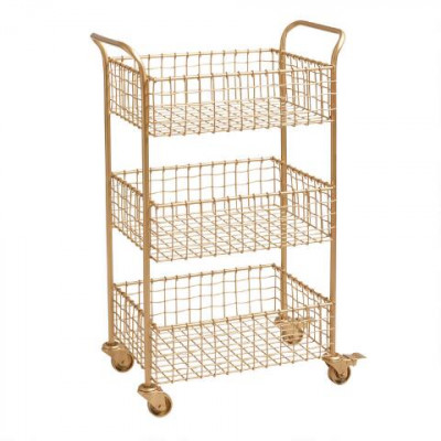Gold Wire Basket 3 Tier Antonia Rolling Cart