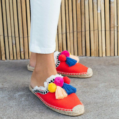 Coco Pompom Mule - Red / 5