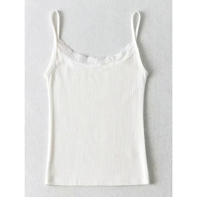 Cropped Lace Trim Rib Cami Top