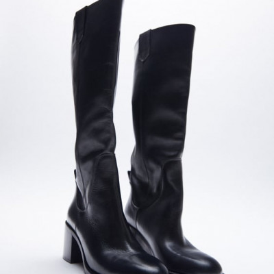 Wide Heeled Leather Boots