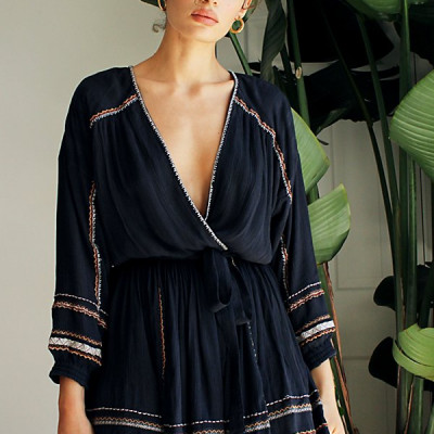 Delilah Embroidered Wrap Mini Dress by Free People, Midnight