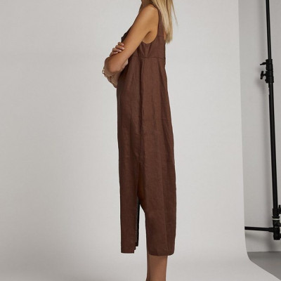 PALMER CHOCOLATE LINEN MIDI DRESS