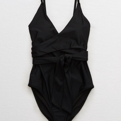 Aerie Wrap One Piece Swimsuit Womens True Black