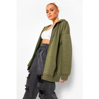 Womens Basic Zip Through Hoodie - Green - 2