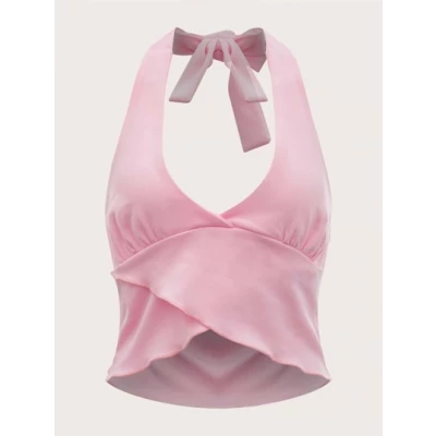 Solid Wrap Halter Crop Top