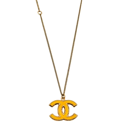 Chanel Gold Tone Enamel CC Pendant Necklace