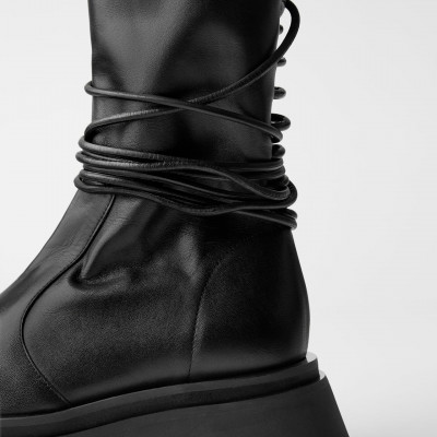 Laced Leather Ankle Boots With Lug Soles