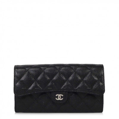 2019 A/W New Chanel Classic Matelasse Flap Long Wallet Black/Bordeaux Graindcalf(Caviar Skin) Shw Ap0241