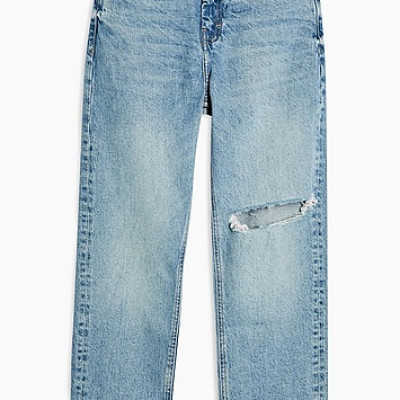 Bleach Thigh Rip Straight Jeans - Bleach Stone