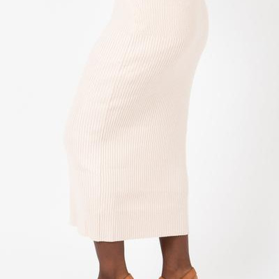 The Reynolds Ribbed Knit Skirt in Ivory