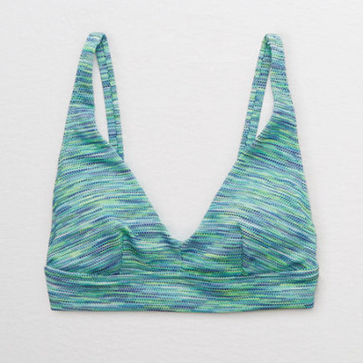 Aerie Space Dye Pique V Scoop Bikini Top Womens Blue