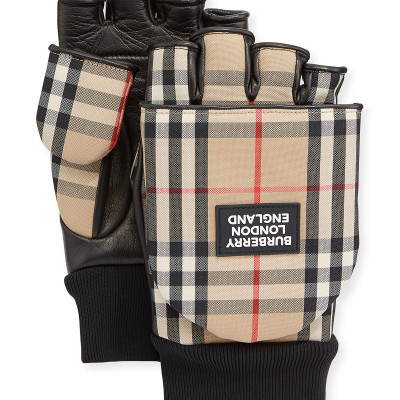 Mens 3-in-1 Leather & Check Gloves