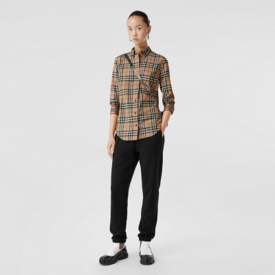 Button-Down Collar Vintage Check Stretch Cotton Shirt