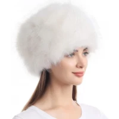 LA CARRIE Women's Faux Fur Hat for Winter with Stretch Cossack Russion Style White Warm Cap