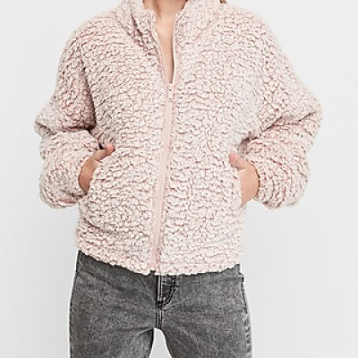 Sherpa Zip Sweatshirt Pink Womens